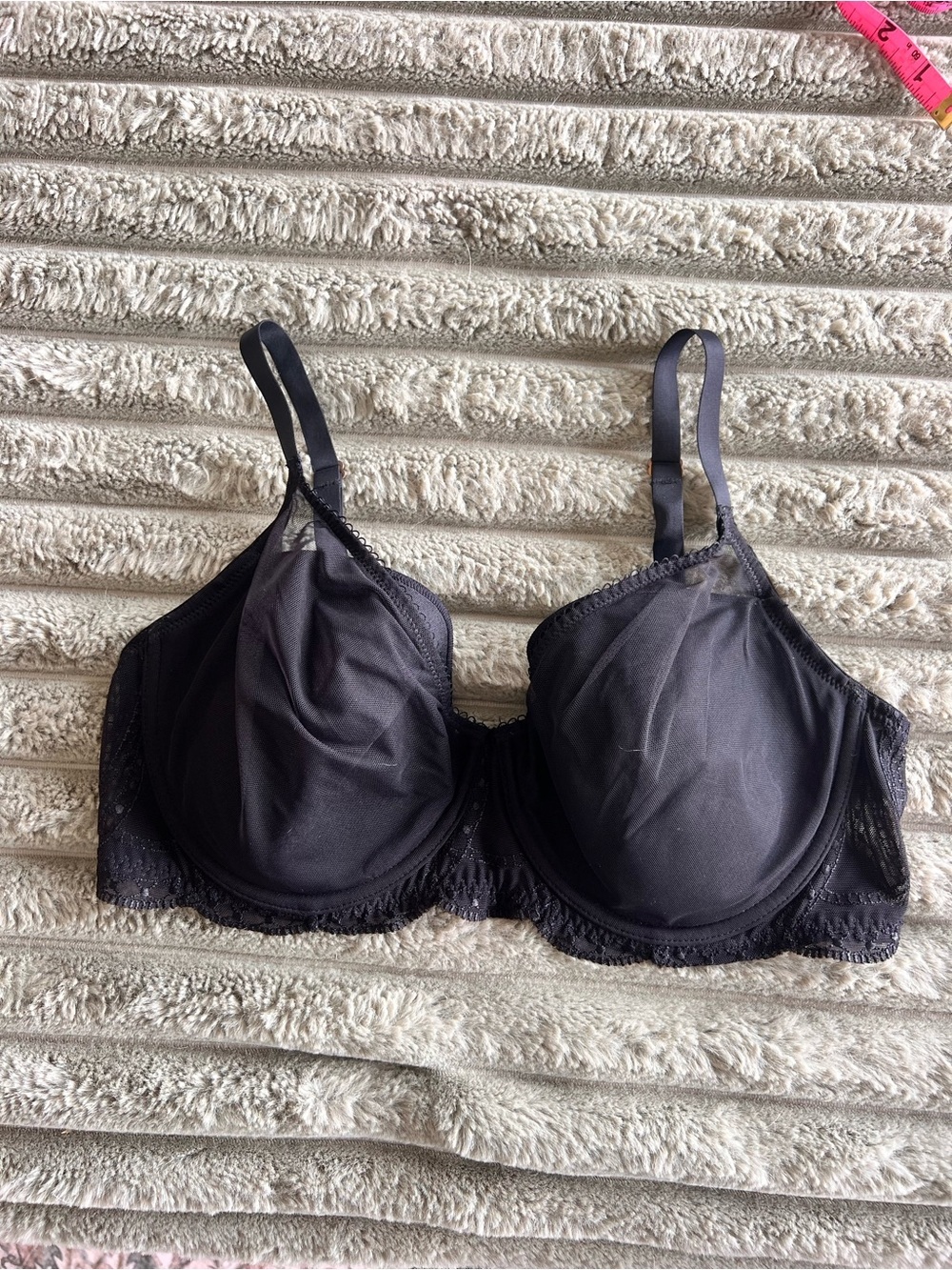 Natori Black Mesh Overlay Underwire Bra Sz 34DD